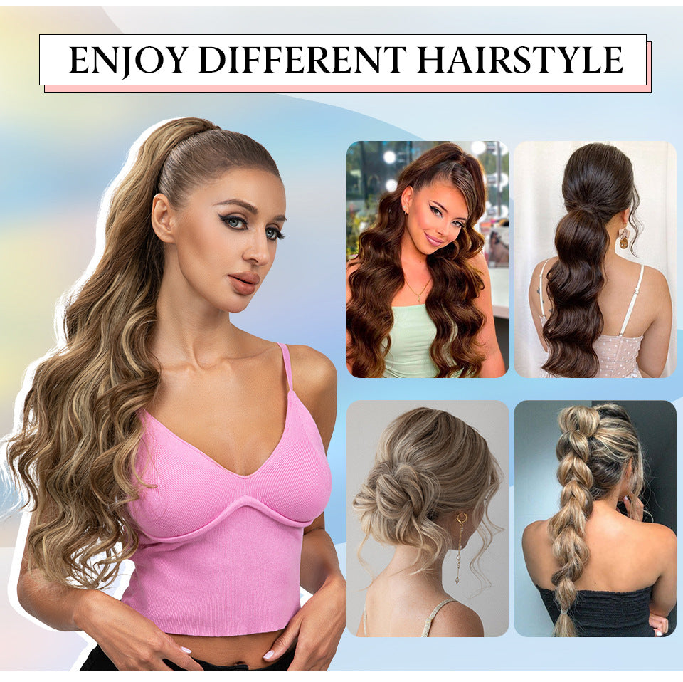 New Europe and the United States wig ponytail female long curly hair drawstring type chemical fiber ponytail water ripple