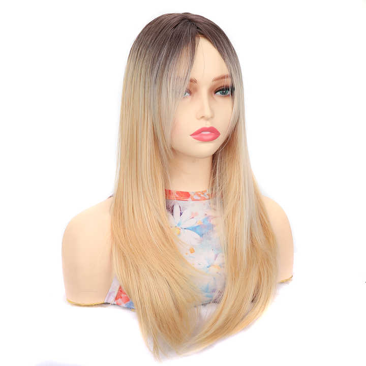European and American women's long blonde synthetic fibre wigs with natural inward-curling straight hair