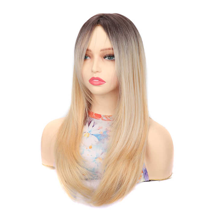 European and American women's long blonde synthetic fibre wigs with natural inward-curling straight hair