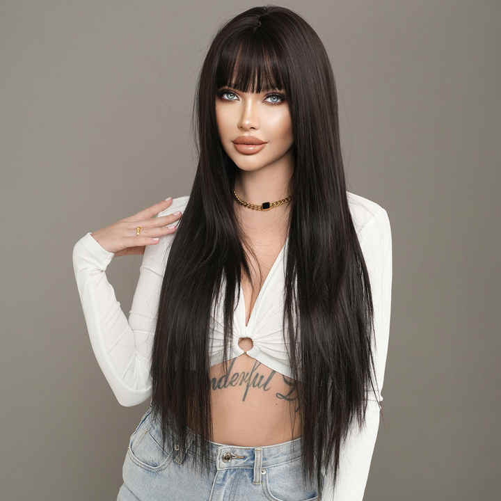 Black Wigs Bangs Long Straight Wigs Women Natural