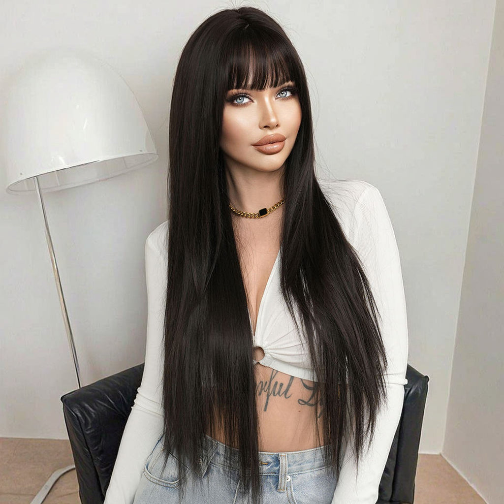 Black Wigs Bangs Long Straight Wigs Women Natural